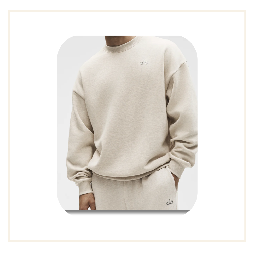 Alo Accolade Crew Neck Pullover Heather Oatmeal