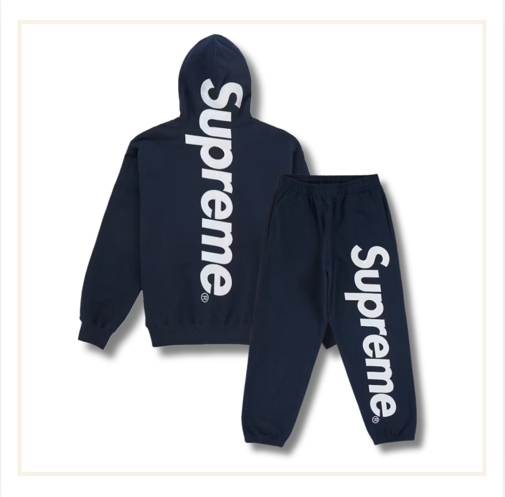 Supreme Satin Applique Hooded Sweatshirt & Sweatpant (FW26) Navy (Set)