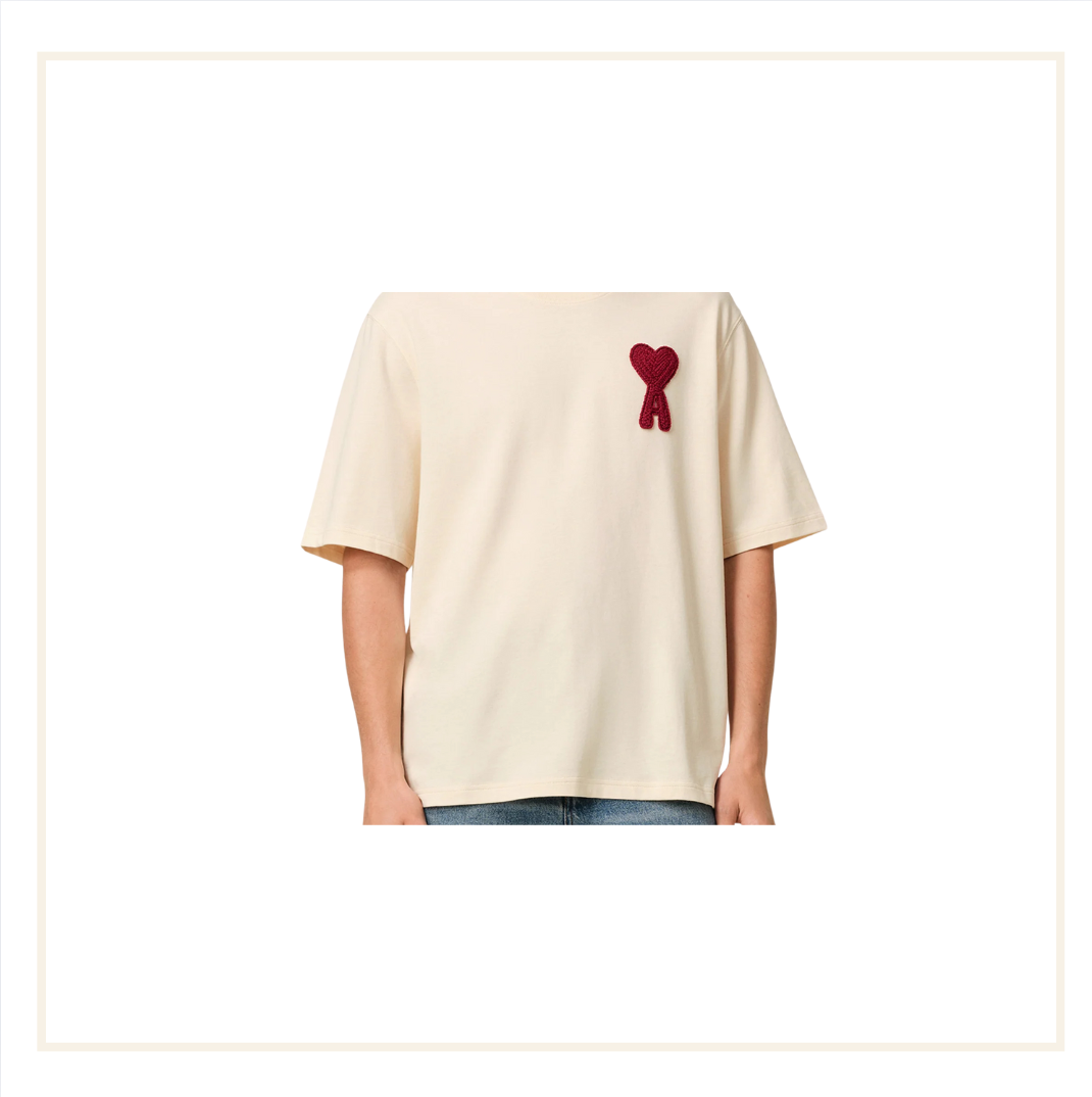Ami Paris Ami De Coeur Beige Red Patch T-Shirt