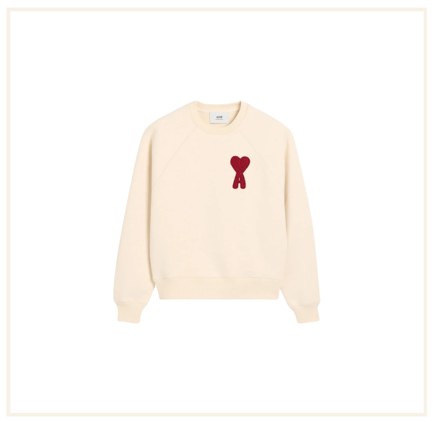 Ami Paris Beige Cotton Ami de Coeur Red Patch Sweatshirt