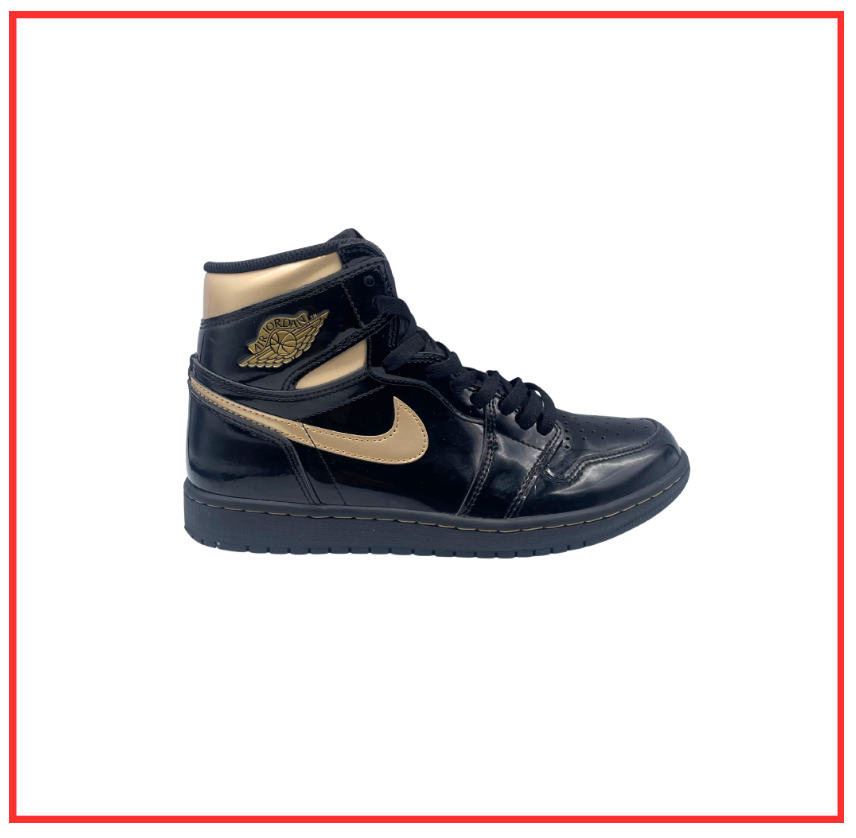 Air Jordan 1 Retro High Black Patent Gold (Preloved) UK 7.5