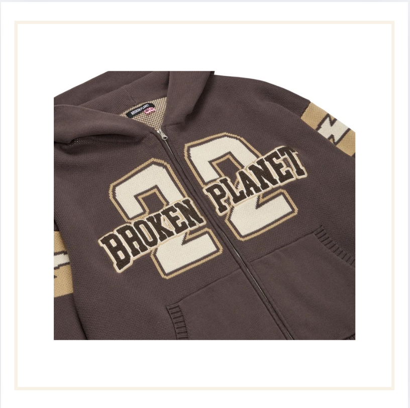 Broken Planet Varsity Knit Zip Up Hoodie - Chocolate Brown